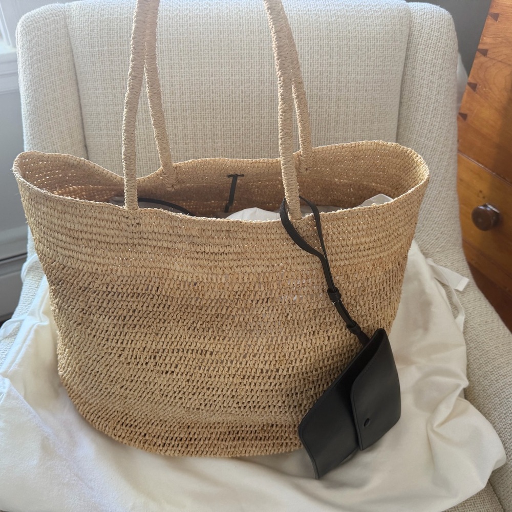 The Row Oregon Natural Straw Tote with Black Pouch Beach Pool Bag